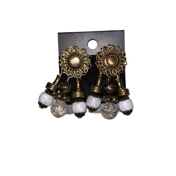 Vtg Goldtoned Metal Dangles Earrings Pierced 80s 90s Jewelry, Retro Statement - Picture 1 of 4